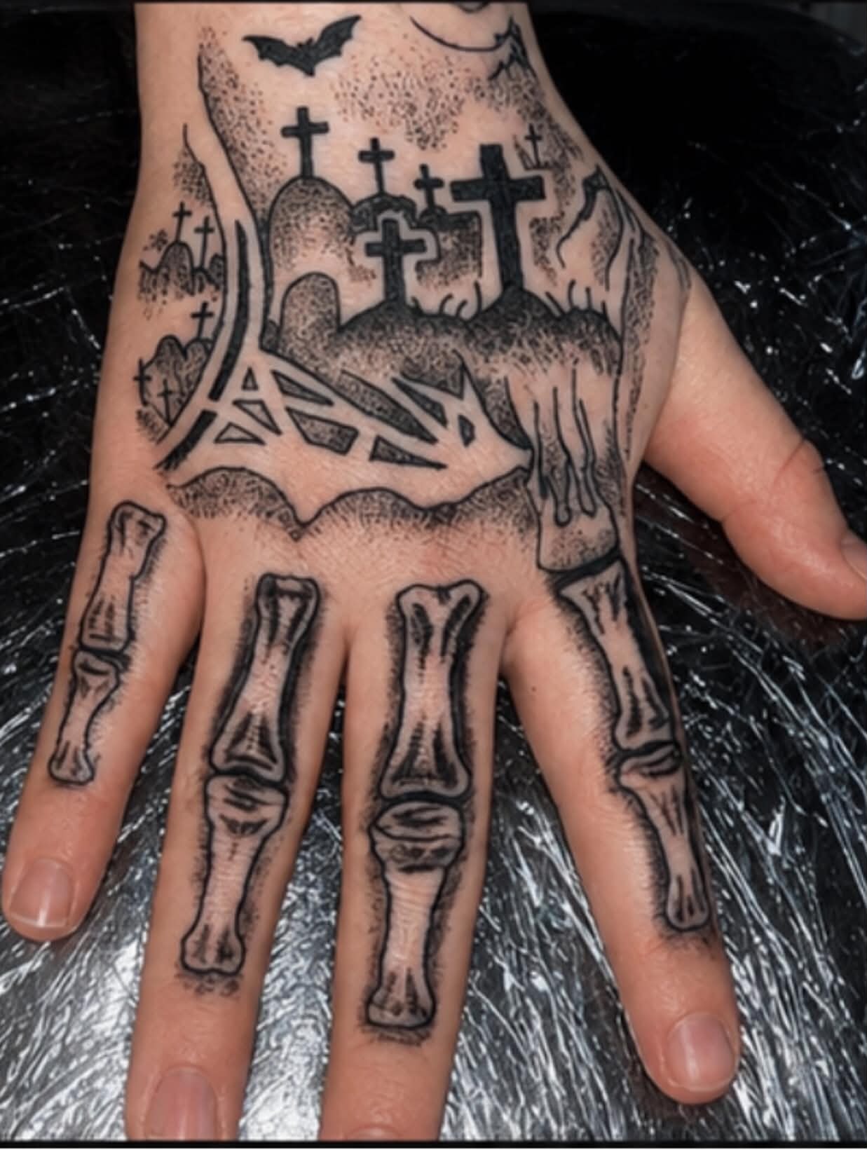 Blackwork dark floral tattoo