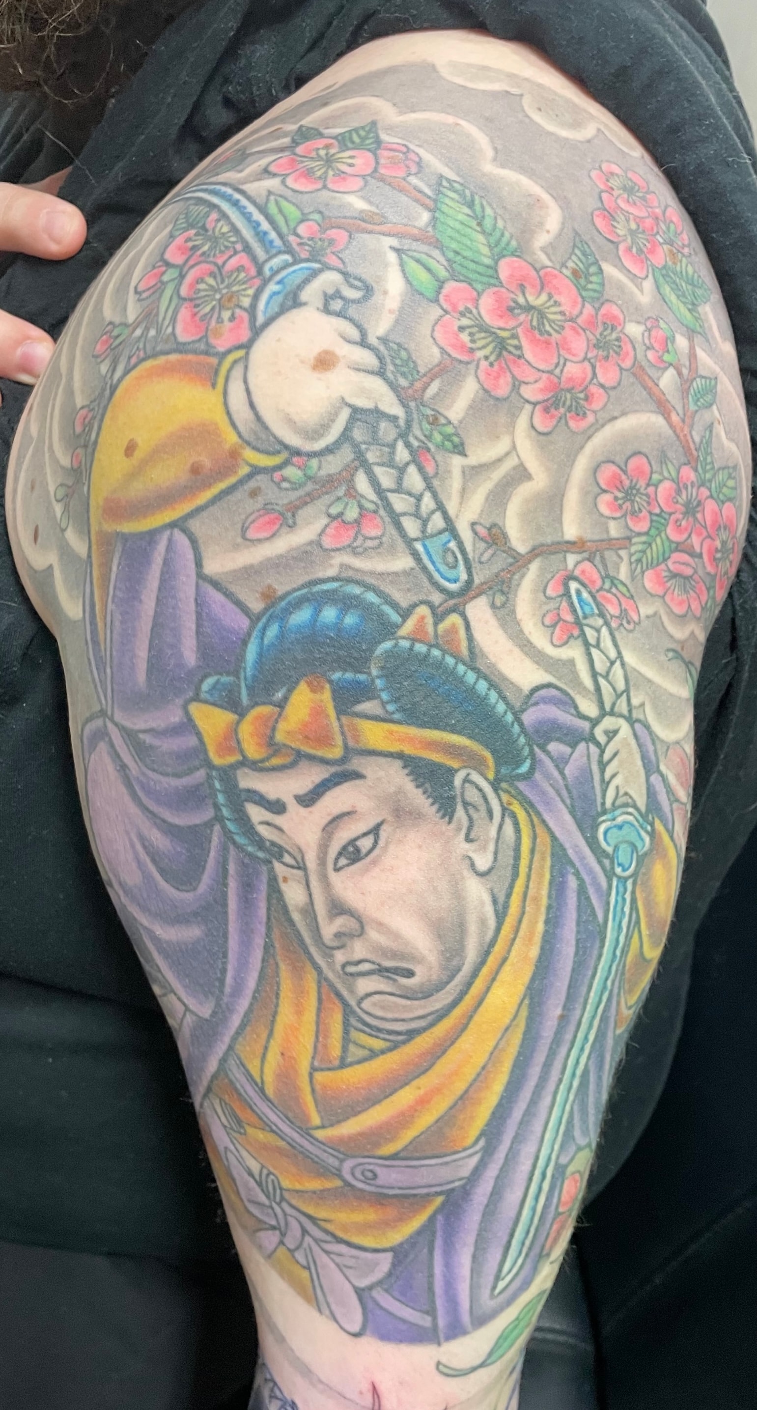 Randy DeShong geisha and crane tattoo