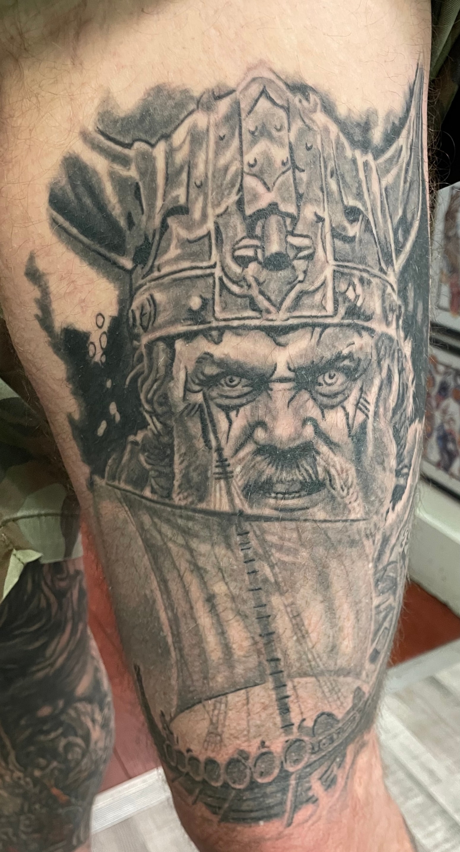 Black and grey wolf tattoo